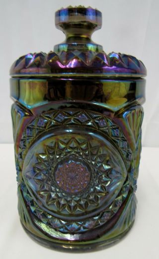 Vintage Imperial Carnival Glass Purple Cookie Cracker Jar Hob Star Marked