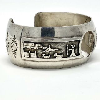 Vintage Navajo Storyteller Watch Cuff Bracelet Sterling Silver Signed Vn 34.  4g