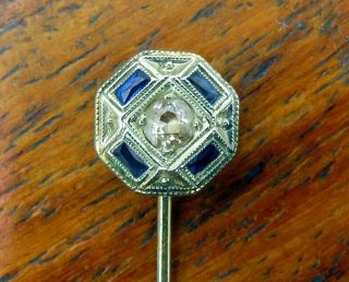 Vintage 14k Gold Art Deco Filigree Sapphire Old Mine Diamond Stick Pin