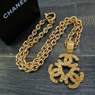 Chanel Gold Plated Cc Logos Charm Vintage Chain Necklace Pendant 4713a Rise - On