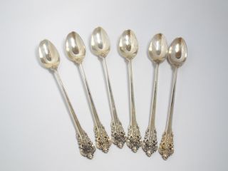 Wallace Grande Baroque Sterling Silver 6 Iced Tea Spoons,  7.  75 "