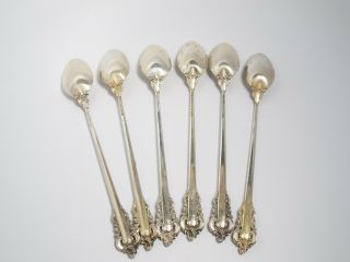 Wallace Grande Baroque Sterling Silver 6 Iced Tea Spoons,  7.  75 