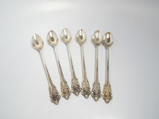 Wallace Grande Baroque Sterling Silver 6 Iced Tea Spoons,  7.  75 