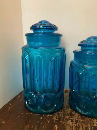 Vintage LE Smith Moon and Stars Blue Glass 4 Piece Canister Set 3