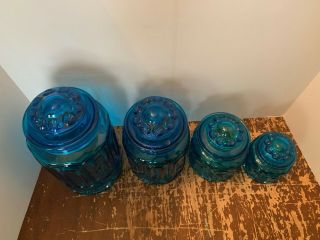 Vintage LE Smith Moon and Stars Blue Glass 4 Piece Canister Set 4