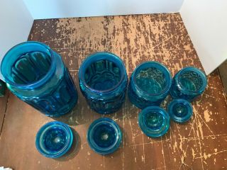 Vintage LE Smith Moon and Stars Blue Glass 4 Piece Canister Set 5