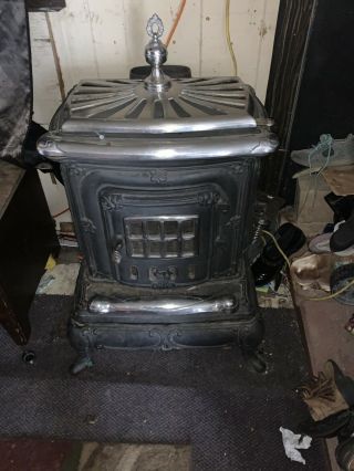 Antique Cast Iron Wood Burning Stove,  Parlor Stove,  Furnace Heater,  Cook Stove