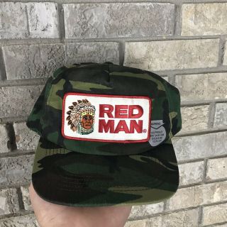 Vtg 80s Red Man Chewing Tobacco Camouflage Trucker Patch Hat Usa Redman