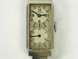Extremely Rare Vintage Platinum 1935 Swiss Festina Duodial Regulator Watch