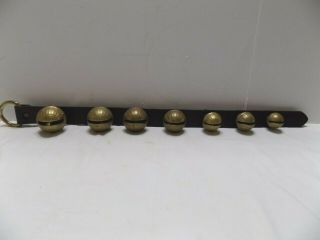 22 " Vintage 7 Brass Horse Sleigh Bells On Leather Strap Graduated Numbers 1 - 7