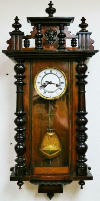 Antique German Gustav Becker 8 Day Striking Carved Mahogany Vienna Wall Clock