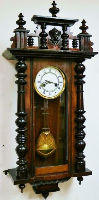 Antique German Gustav Becker 8 Day Striking Carved Mahogany Vienna Wall Clock 2