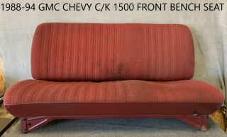 1988 - 1994 Vintage Chevy Gmc C1500 K1500 Front Bench Seat Red Oem