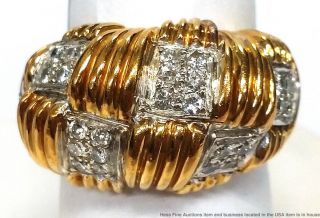 18k Yellow Gold Fine Diamond Heavy Vintage Mid Century Dome Ring Sie 6.  75