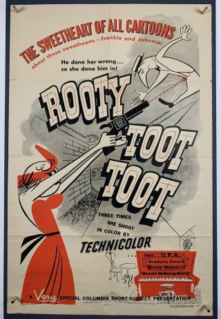 Rare Rooty Toot Toot Movie Poster (vg, ) One Sheet 1952 Cartoon Animation Upa