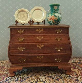 Dollhouse Miniature Vintage Wood Bombe Chest By Jim Hall,  1:12 Signed