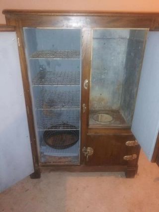 Antique Solid Wood Oak Ice Box / Refrigerator - Leonard Cleanable Model 2