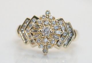 Vintage Estate Ladies 14k Gold.  75 Ct Diamond Intricate Cluster Ring Size 6.  75