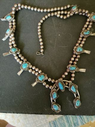 Vintage Sterling Silver Navajo Native American Indian Squash Blossom Necklace