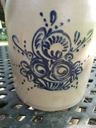 STONEWARE CROCK WITH COBALT BLUE BASKET OF FLOWERS.  RARE WHITES OF UTICA 9