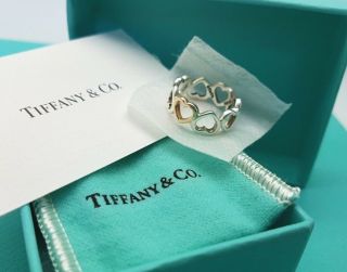 Tiffany & Co Silver & 18k Gold Heart Band Ring Size L 1/2 Uk Rare