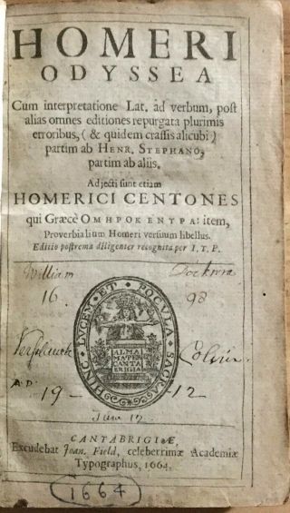 1664 Homer Odyssey Signed William Dockwra & Verplanck Colvin Rare Early Edition