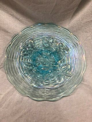 Rare Northwood Carnival Glass Rose Show Ice Blue Footed Plate Scarce 9 3/8 