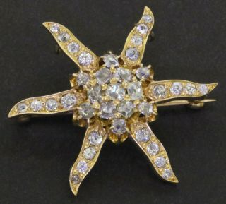 Antique Victorian 14k Yg 1.  50ct Vs - Si/g Old Miner Diamond Star Brooch/pendant