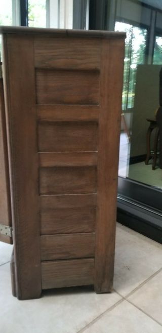 Antique Oak Ice Box Refrigerator three cabinets with racks and tin liner 6
