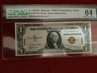 F - C Block Pmg64 Choice Unc.  $1 Hawaii Wwii Emergency Issue1935a Rare