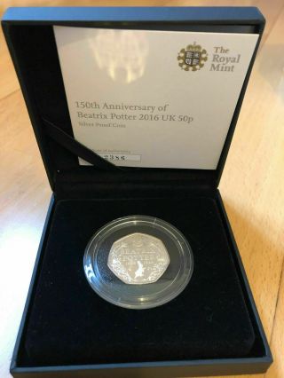 2016 Beatrix Potter 150th Anniversary Silver Proof 50p Boxed,  Very Rare