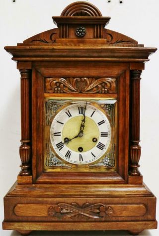 Antique Junghans 8 Day Carved Oak Clock Westminster Chime Musical Bracket Clock