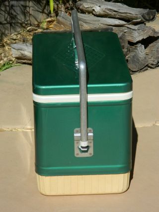 Vintage COLEMAN COOLER w/ TRAY Green Diamond METAL CARRY HANDLE Can Opener 2