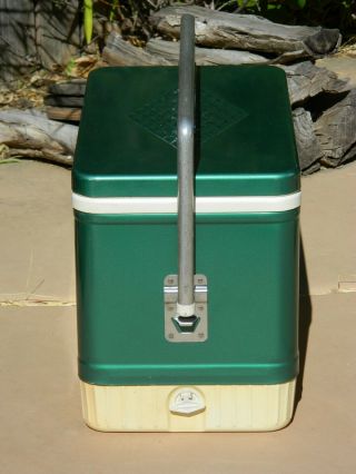 Vintage COLEMAN COOLER w/ TRAY Green Diamond METAL CARRY HANDLE Can Opener 4