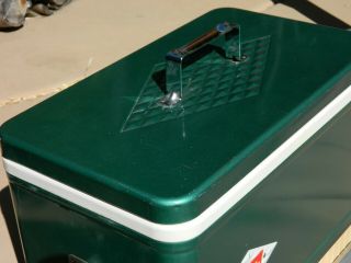 Vintage COLEMAN COOLER w/ TRAY Green Diamond METAL CARRY HANDLE Can Opener 5