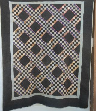 Striking 19th Century Amish Patchwork Pieced Quilt,  All Hand Stitched