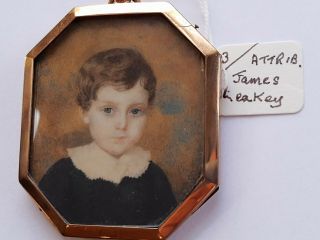 Antique Georgian Hair Back Portrait Miniature Of A Child.