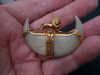 Antique Double Lions Claw Gold Mounted Brooch Filigree & Faux Pearl Decoration S