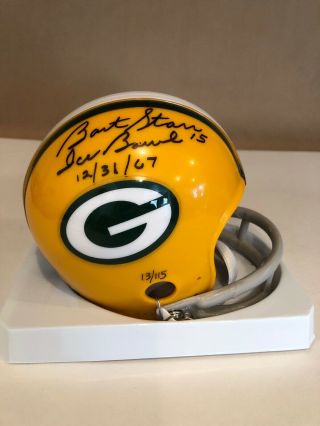 Bart Starr 15 Autographed Mini Helmet Ice Bowl 12/31/67 Ins.  Rare 13/115 Tristar
