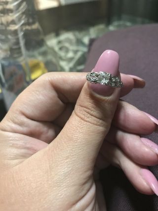 antique 1920 ' s engagement ring.  1/2 Carat Diamands.  Platinum Band.  Size 7 5