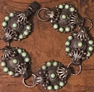 Antique Parure Marked “silver Mexico” Turquoise Bracelet Earrings Set Ca 1920s