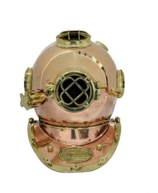 18 Inch Scuba Us Navy Mark V Solid Copper & Brass Shine Diving Helmet