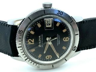 Rare Bulova 666 Ft Divers Automatic Stainless Steel Rotating Bezel Signed Crown