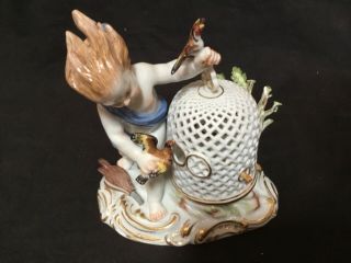 Antique Meissen 19thc Porcelain Figure Cherub Birds & Birdcage 5.  25” 1st Quality