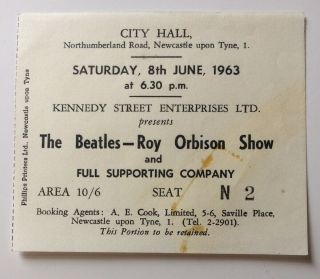 Beatles Roy Orbison June 1963 Concert Ticket Newcastle Rare