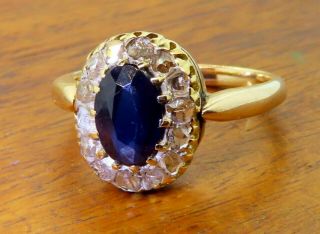 Vintage 14k Gold Antique Georgian Victorian 1.  60 Ct.  Sapphire Diamond Ring Rare