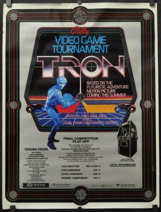 Tron 27x36 Orig Rare 1982 Video Game Tournament Movie Poster Jeff Bridges