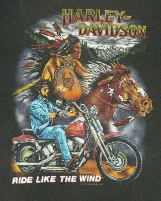 Vintage Harley - Davidson T - Shirt Size M Houlebeck 2 - Sided 50/50 American Indian