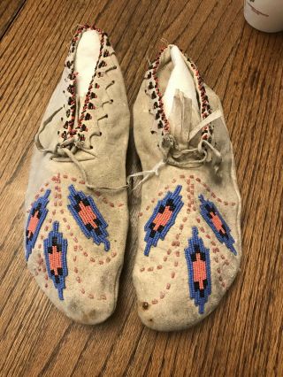 Vtg Native American Beaded Moccasins Authentic Coeur D’ Alene Flat Head Tribe