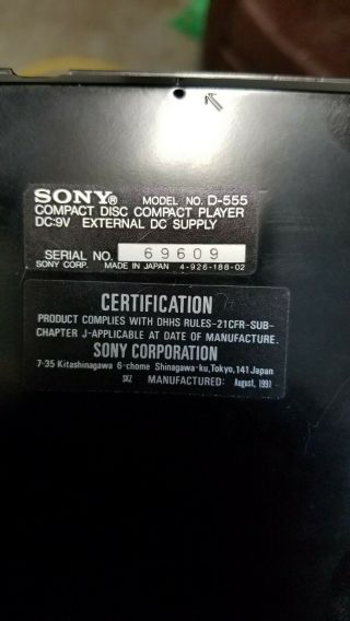 Sony Discman Cd Player D - 555 Rare Model 4